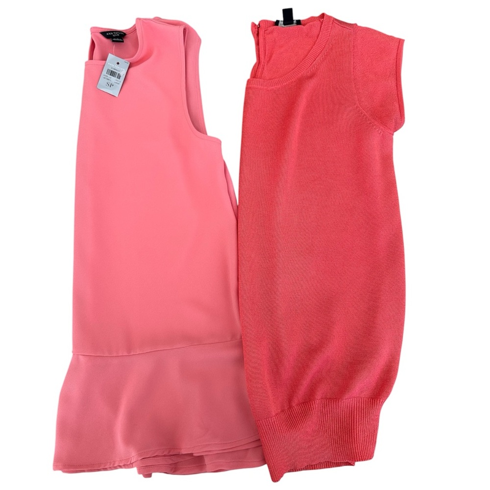 Bundle of 2 Ann Taylor Peachy Coral Tops Peplum (NWT) Sleeveless Blouse Jersey S